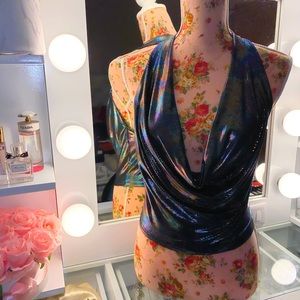 Cowl neck halter crop top